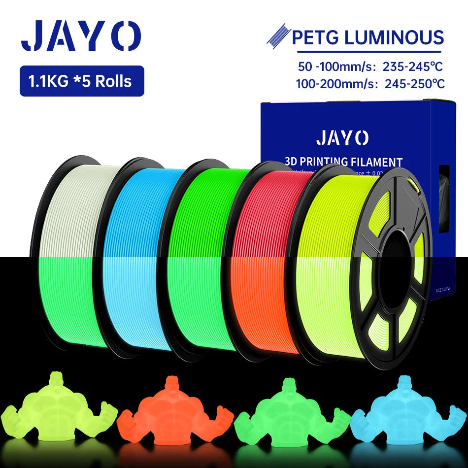 PLA /PETG Filament 1.75Mm 5 Rolls Golw in the Dark PLA 3D Filament for FDM 3D Printer Neatly Wound PETG 3D Printer Material