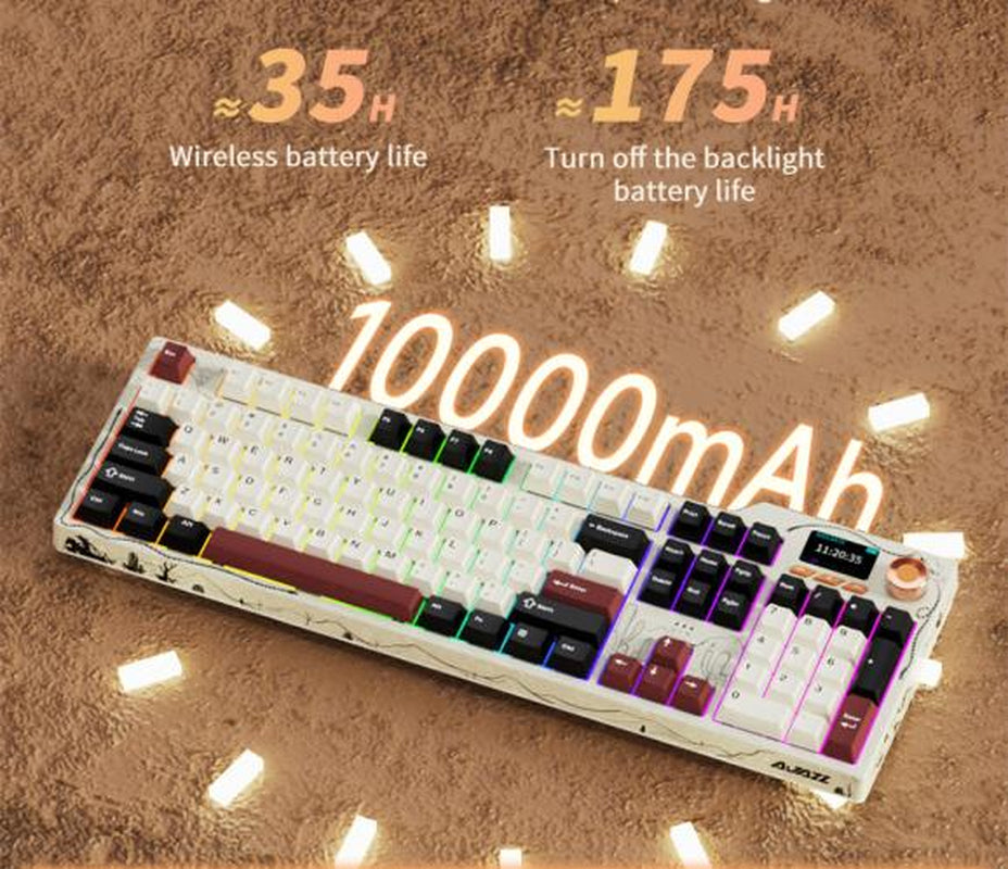 [Black Friday] AJAZZ AK35I V4 Full-Size Wireless Mechanical Gaming Keyboard with Rotary Knob and Smart Screen Numeric Keypad. Ideal for Esports and Office Use. Customizable Keyboard. Creamy Keyboard.