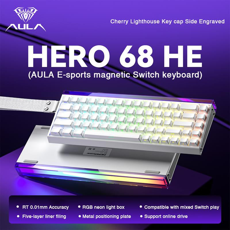 [New]Aula Hero 68 Wired Magnetic Switch Gaming Keyboard, 65% Layout,Rt 0.01, Extreme Response, RGB Backlit,Wired Connection, Web Driver, 8K Returns,E-Sport Gaming Accessories PC Accessories Tiktokshopfalldealsforyou