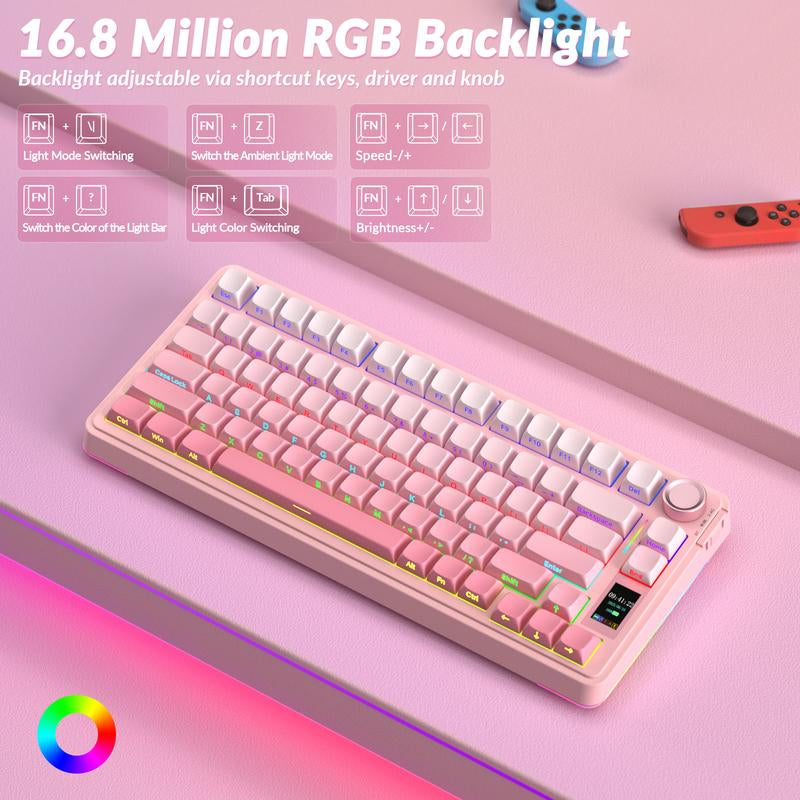 [New]Aula S75 Pro Wireless Mechanical Gaming Keyboard with Screen Knob RGB Rainbow Backlit Tri-Mode 2.4G USB-C Bluetooth5.0 Hot Swappable Gaming Keyboard for Gamers Gaming PC Accessories Gasket Custom Creamy Keyboard