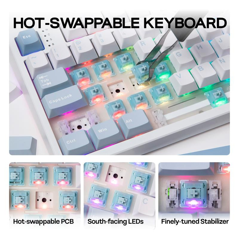 EPOMAKER TH108 Wireless Mechanical Keyboard - 108 Keys, Hot Swappable, RGB Backlit, Tri-Mode Connectivity for PC/Mac/Linux - Perfect for Gaming & Office Use!