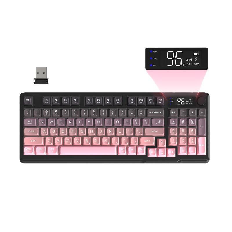 MAMBASNAKE×ZIYOU LANG M96 Wireless Keyboard Creamy Silent Membrane with Rainbow Backlight Media Knob LCD Screen Dual Mode-Bluetooth/2.4Ghz,Ball Shape PBT Keycap 94 Key ANSI Layout for Win Mac PC Gamer