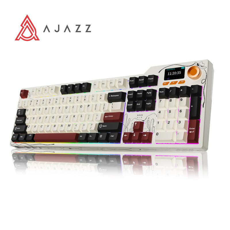 [Black Friday] AJAZZ AK35I V4 Full-Size Wireless Mechanical Gaming Keyboard with Rotary Knob and Smart Screen Numeric Keypad. Ideal for Esports and Office Use. Customizable Keyboard. Creamy Keyboard.