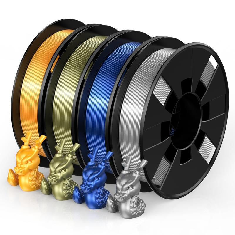 Silk Shiny 3D Printer Filament Bundle, PLA Filament 1.75 Mm for 3D Printers, Dimensional Accuracy +/- 0.02 Mm, 200G X 4 Spools Set, 3Dprinter ,Fathersdaygift