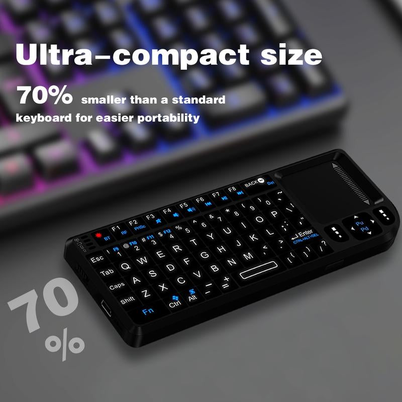 Universal Mini Wireless Keyboard with Touchpad - Rechargeable, Backlit, Ergonomic Design, Multi-Device Compatible, Perfect for Gaming and Office Use