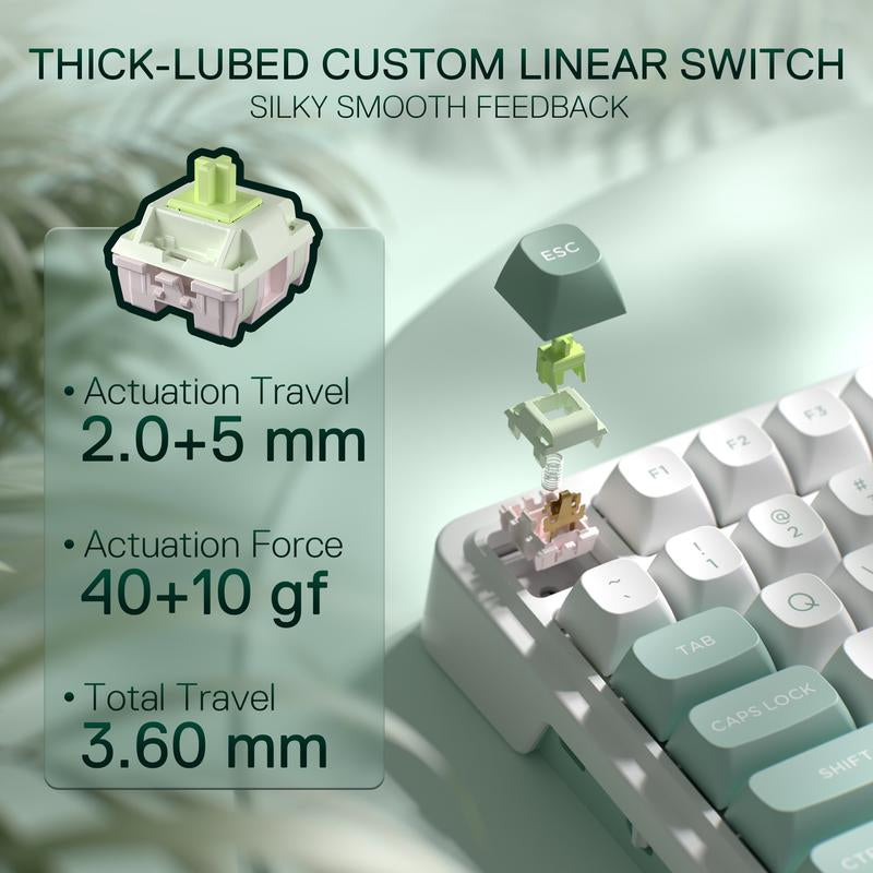 REDRAGON K719 Wireless Gasket Gaming Keyboard with Hype Screen, 95 Keys, 5-Layer Noise Dampening, Custom Linear Switch, Jade Cloud Color