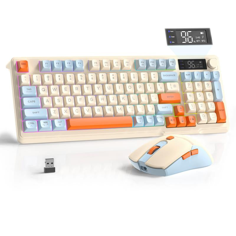 MAMBASNAKE×ZIYOU LANG M96 Wireless Keyboard Creamy Silent Membrane with Rainbow Backlight Media Knob LCD Screen Dual Mode-Bluetooth/2.4Ghz,Ball Shape PBT Keycap 94 Key ANSI Layout for Win Mac PC Gamer