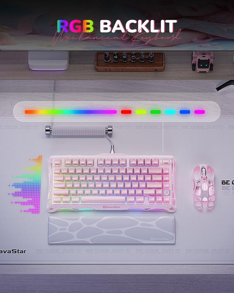 Gravastar Mercury K1 Sakura Pink Wireless Mechanical Gaming Keyboard - Stylish Aluminum Alloy Design, Gasket Hot-Swap, Linear Switches, RGB Backlit