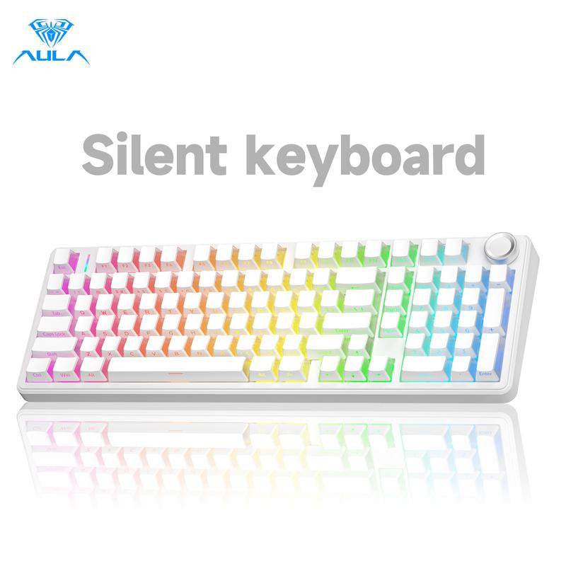【Silent Keyboard】Aula F99 Pro Wireless Mechanical Keyboard-Silent Version,Bt5.0/2.4Ghz/Usb-C Hot Swappable Custom Keyboard,Gasket Structure,Pre-Lubed Linear Switches RGB Backlit Computer Gaming Keyboards,White Dealsforyoudays Tiktokshopfalldealsforyou