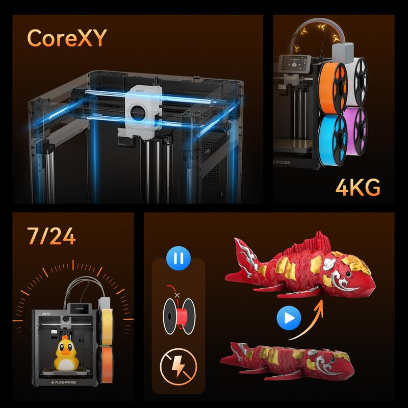 Flashforge AD5X 3D Printer Multi-Color with Display Screen, High Speed 600Mm/S, 1 Count, Black