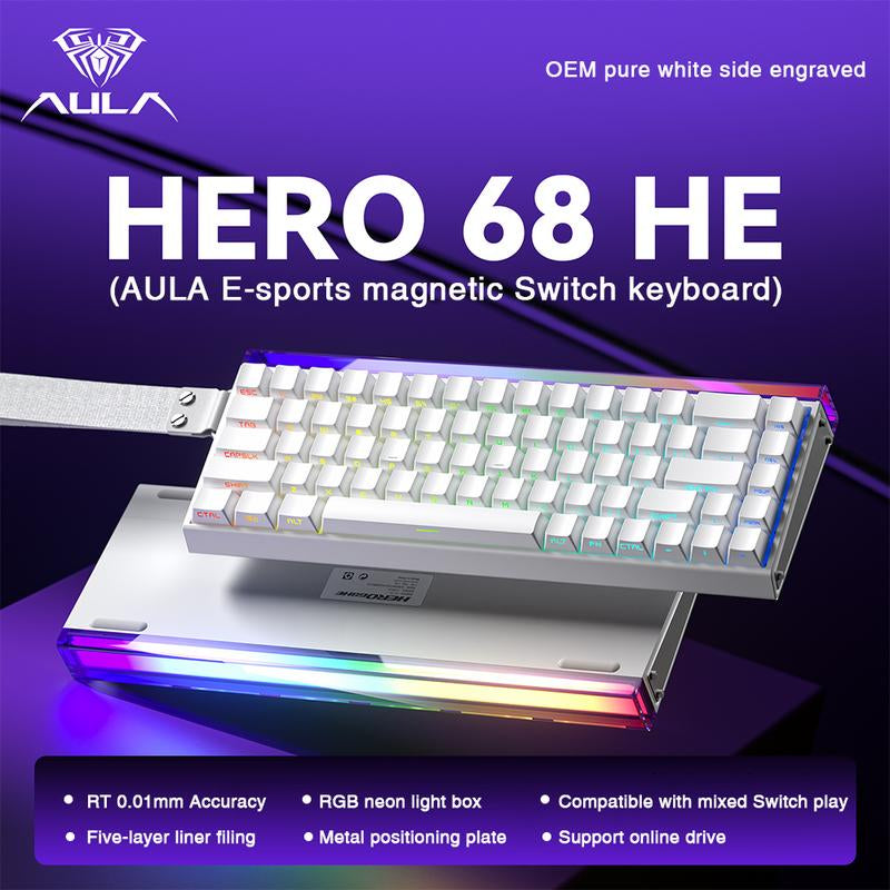 [New]Aula Hero 68 Wired Magnetic Switch Gaming Keyboard, 65% Layout,Rt 0.01, Extreme Response, RGB Backlit,Wired Connection, Web Driver, 8K Returns,E-Sport Gaming Accessories PC Accessories Tiktokshopfalldealsforyou