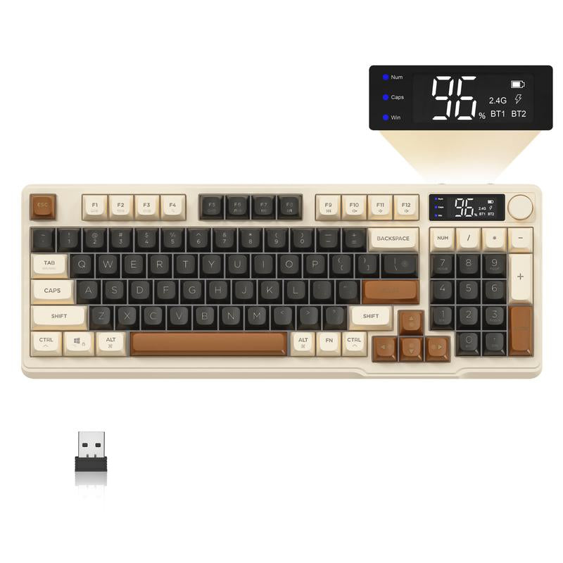 MAMBASNAKE×ZIYOU LANG M96 Wireless Keyboard Creamy Silent Membrane with Rainbow Backlight Media Knob LCD Screen Dual Mode-Bluetooth/2.4Ghz,Ball Shape PBT Keycap 94 Key ANSI Layout for Win Mac PC Gamer