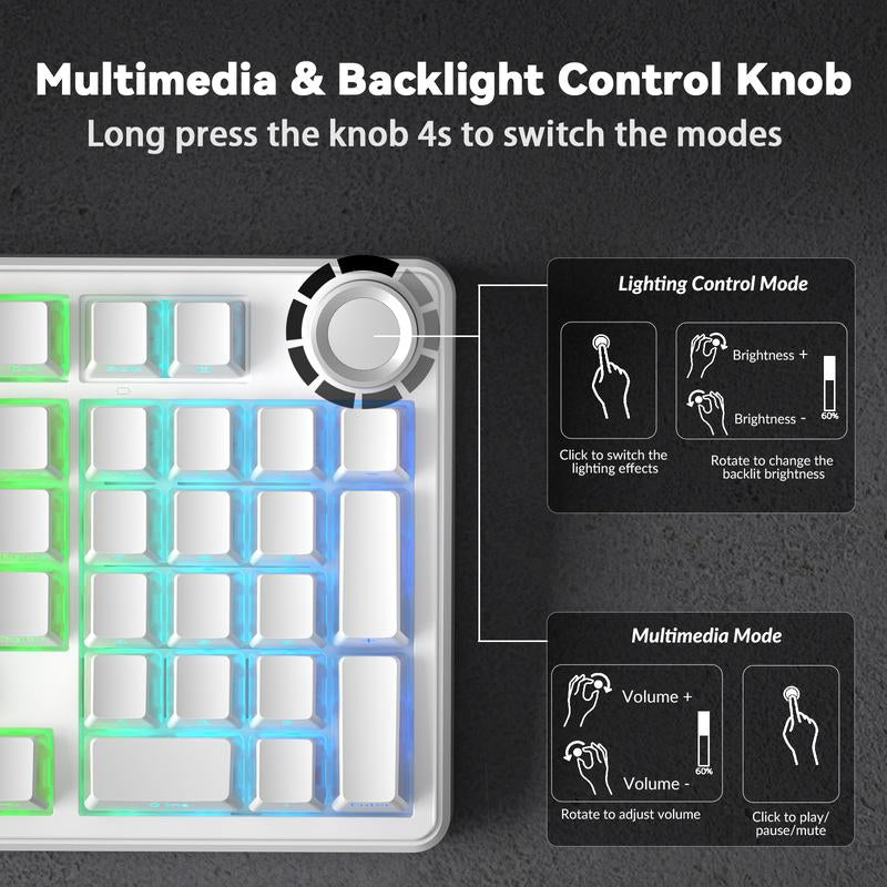 【Silent Keyboard】Aula F99 Pro Wireless Mechanical Keyboard-Silent Version,Bt5.0/2.4Ghz/Usb-C Hot Swappable Custom Keyboard,Gasket Structure,Pre-Lubed Linear Switches RGB Backlit Computer Gaming Keyboards,White Dealsforyoudays Tiktokshopfalldealsforyou