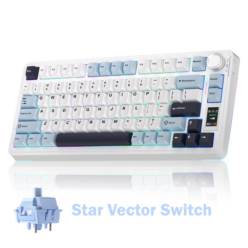 [New]Aula S75 Pro Wireless Mechanical Gaming Keyboard with Screen Knob RGB Rainbow Backlit Tri-Mode 2.4G USB-C Bluetooth5.0 Hot Swappable Gaming Keyboard for Gamers Gaming PC Accessories Gasket Custom Creamy Keyboard