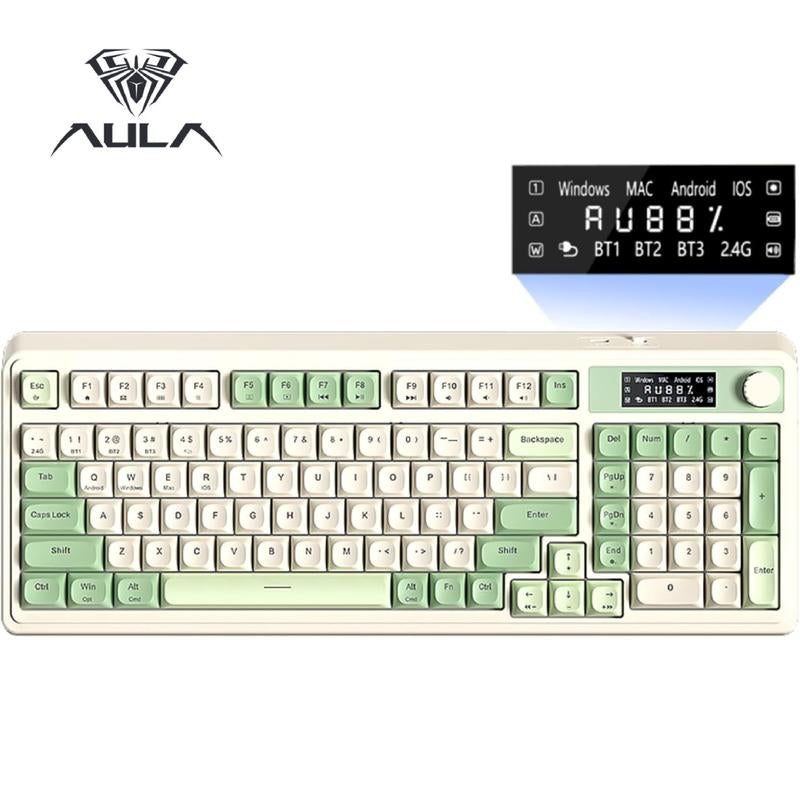 <NEW>AULA S99 Pro Keyboard, Tri-Mode Bluetooth/2.4Ghz/Usb-C Cute Creamy Gaming Keyboard with Number Pad RGB Backlit, Media Knob Custom Mechanical Feel Computer Keyboard for MAC Xbox PC Gamer S99 Keyboard Fixed Keycaps & Switches (Non-Replaceable)