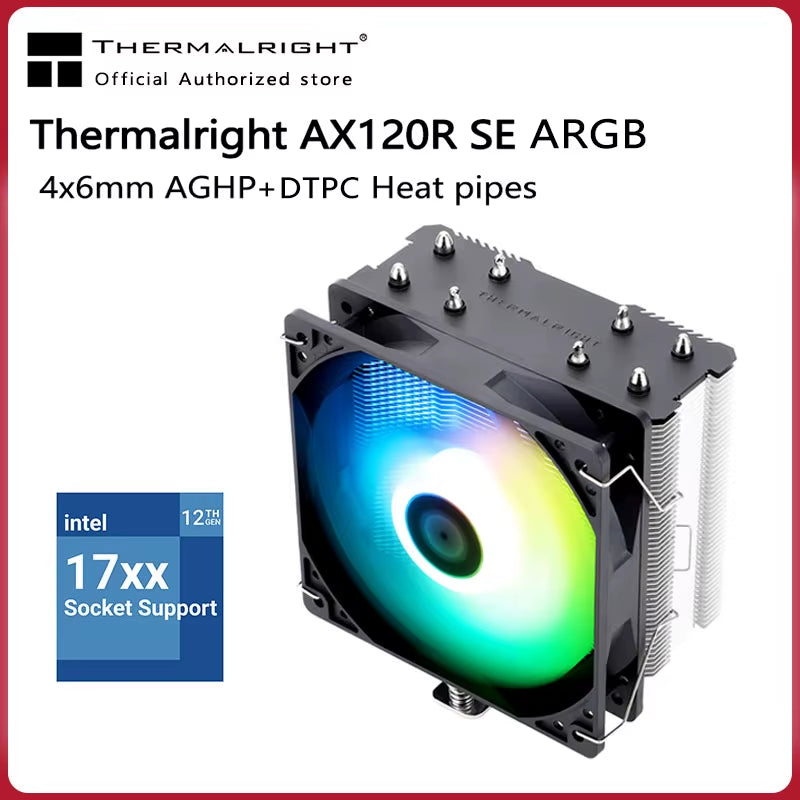 AX120 R SE Plus 4 Heatpipe CPU Cooler - 120mm PWM Cooling for Intel LGA115X/1700/2011/2066 & AMD AM4/AM5