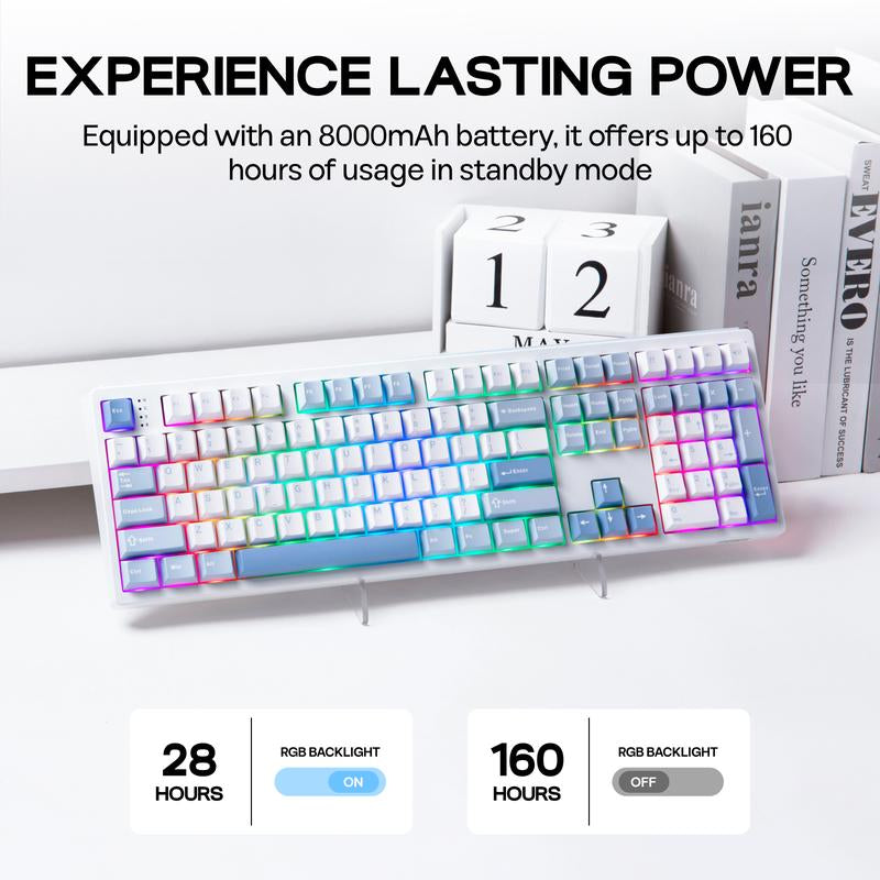 EPOMAKER TH108 Wireless Mechanical Keyboard - 108 Keys, Hot Swappable, RGB Backlit, Tri-Mode Connectivity for PC/Mac/Linux - Perfect for Gaming & Office Use!