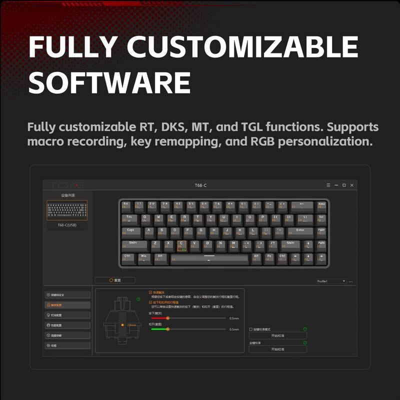 KEMOVE T68-C Magnetic Switch RGB Mechanical Gaming Keyboard - Compact 65% Layout for Esports & FPS Games, Linear Switches, ABS Keycaps, Windows Compatible