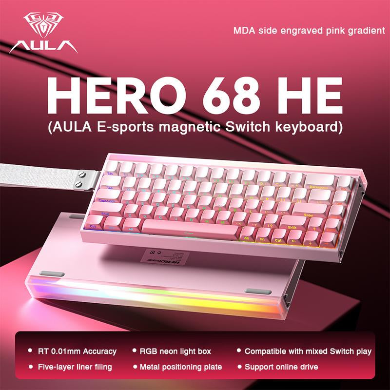 [New]Aula Hero 68 Wired Magnetic Switch Gaming Keyboard, 65% Layout,Rt 0.01, Extreme Response, RGB Backlit,Wired Connection, Web Driver, 8K Returns,E-Sport Gaming Accessories PC Accessories Tiktokshopfalldealsforyou
