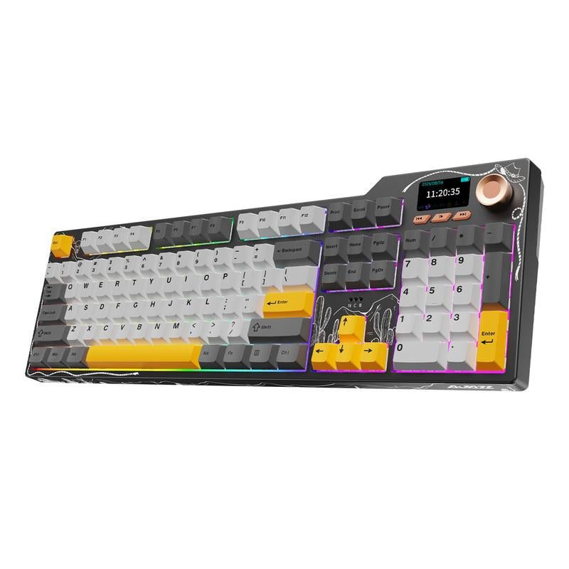 [Black Friday] AJAZZ AK35I V4 Full-Size Wireless Mechanical Gaming Keyboard with Rotary Knob and Smart Screen Numeric Keypad. Ideal for Esports and Office Use. Customizable Keyboard. Creamy Keyboard.