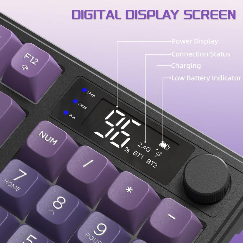 MAMBASNAKE×ZIYOU LANG M96 Wireless Keyboard Creamy Silent Membrane with Rainbow Backlight Media Knob LCD Screen Dual Mode-Bluetooth/2.4Ghz,Ball Shape PBT Keycap 94 Key ANSI Layout for Win Mac PC Gamer