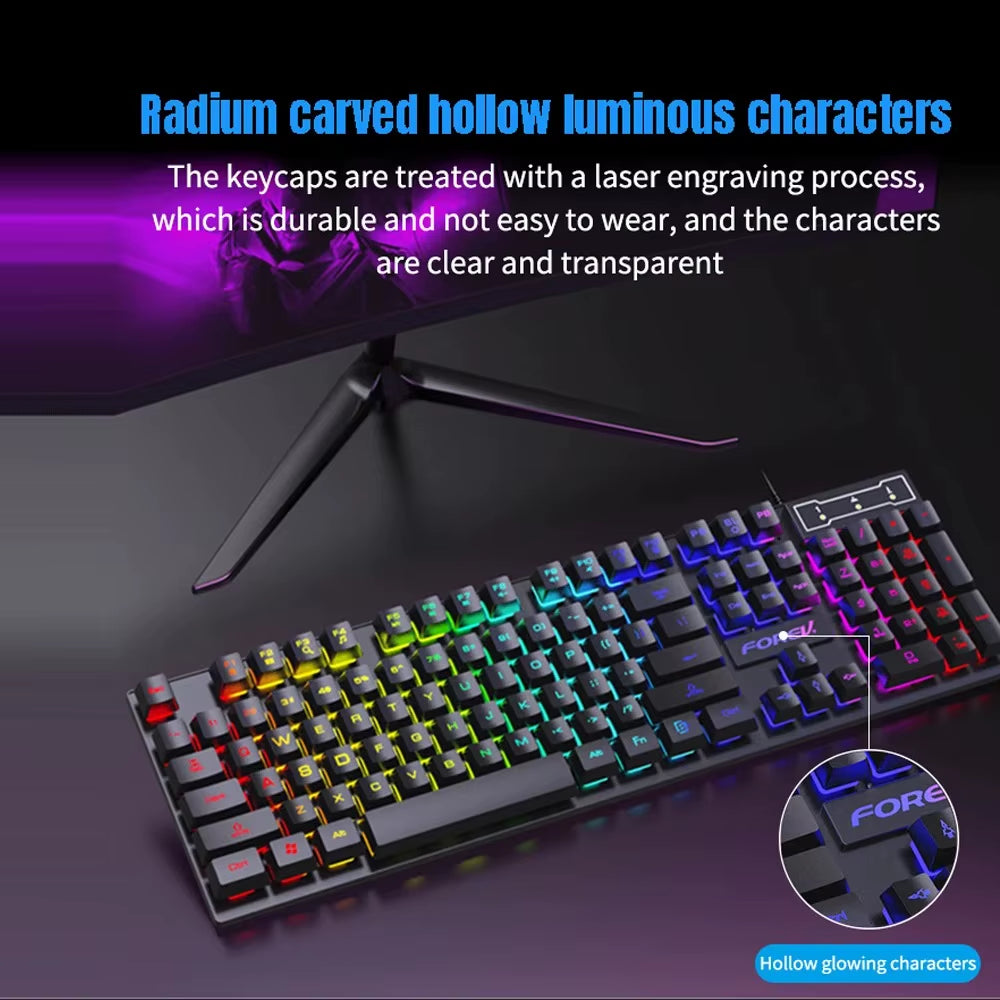 104 Keys Wired Keyboard RGB Colorful Gaming Keyboard Mechanical Feel Keyboard Standard Keyboard for Windows Laptop Computer