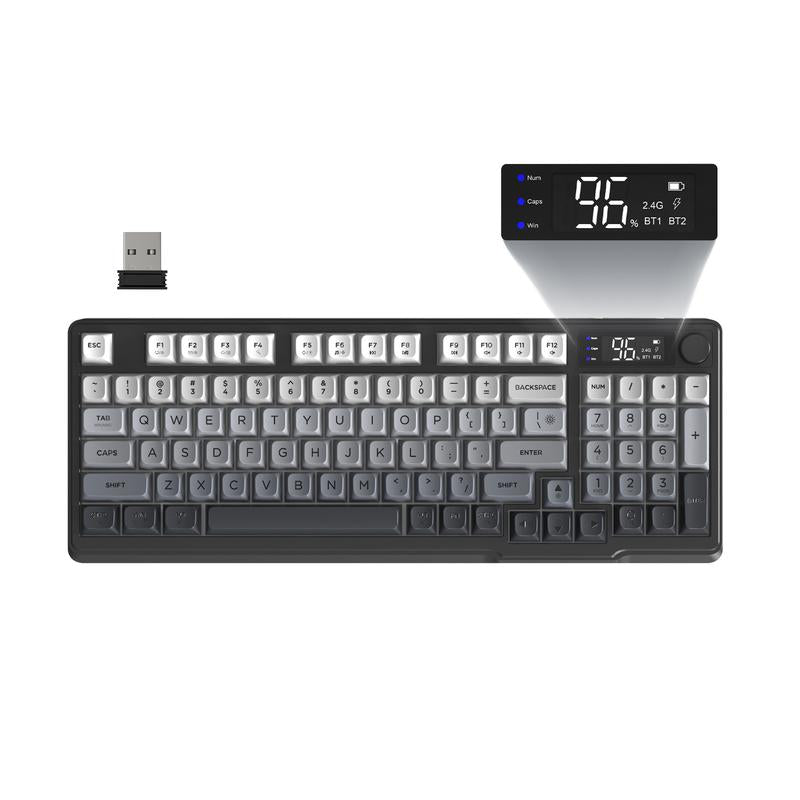 MAMBASNAKE×ZIYOU LANG M96 Wireless Keyboard Creamy Silent Membrane with Rainbow Backlight Media Knob LCD Screen Dual Mode-Bluetooth/2.4Ghz,Ball Shape PBT Keycap 94 Key ANSI Layout for Win Mac PC Gamer