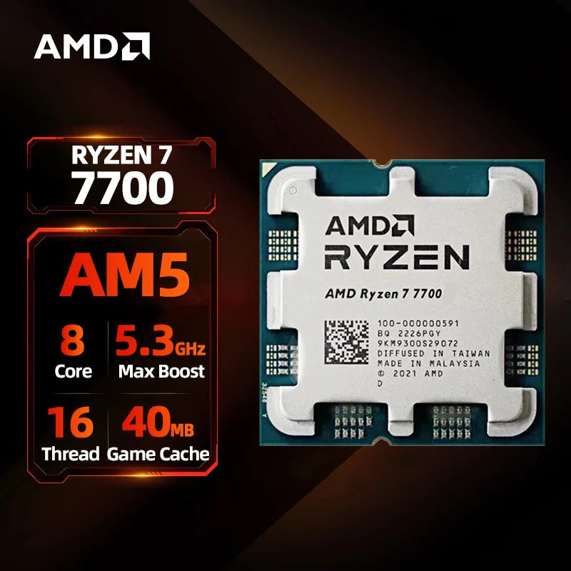 Ryzen 7 7700 5.3GHz 8-Core Gaming CPU with Integrated Graphics - 16 Threads, 40MB Cache, 65W TDP, AM5 Socket