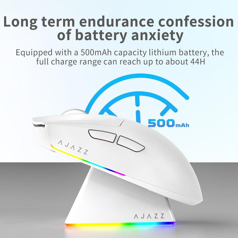 AJAZZ AJ139 V2 MC Wireless Mouse New PAW3311 Sensor Low Latency Tir Mode UBS-C+2.4G+BT Advanced Wireless Charging Base Lightweight 66G 1K Return Rate Gaming Mouse 500Ma Long Battery Life Support Multiple Systems Suitable for Esports Games and Office Work