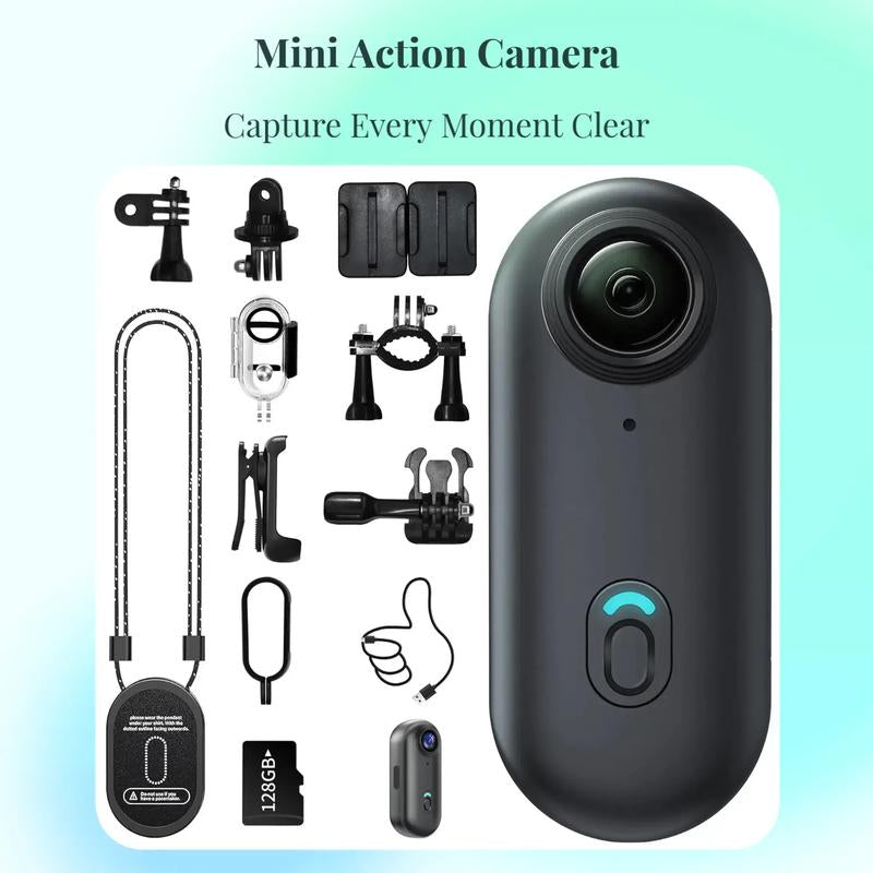 Mini Action Camera, Wearable Recording Camera, 64GB Memory Card Included, 1080P Full HD Video Quality, Waterproof Design, Perfect for Sports & Daily Use