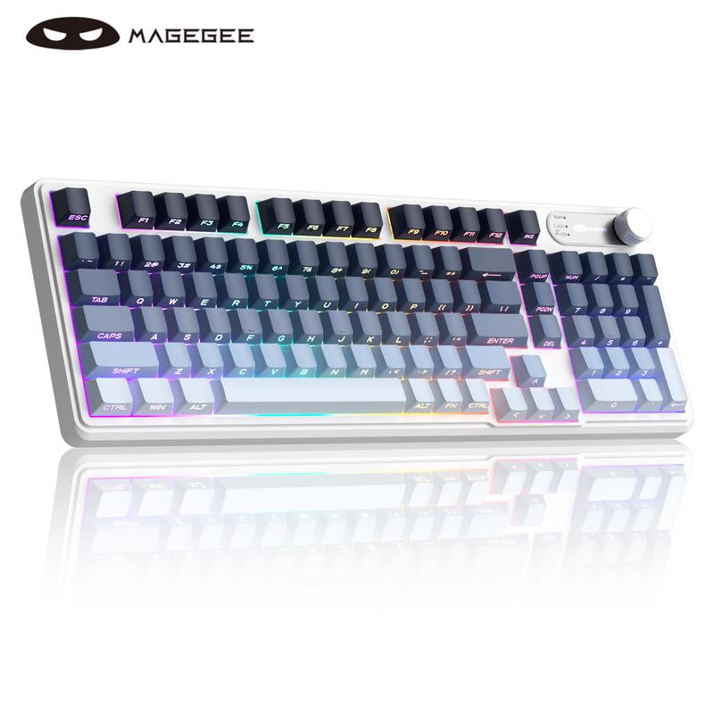 Magegee GK960 RGB Wired/Bluetooth/2.4G Keyboard - 98-Key Membrane with Customizable Lighting Effects, Adjustable Brightness & Speed