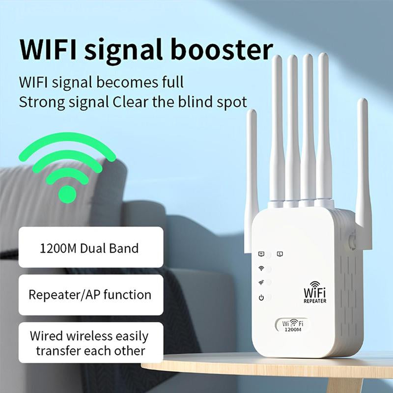 Ultimate Wifi Extender 2026 - 1200Mbps Dual Band Booster with 6 Antennas, 12,000 Sq.Ft Coverage, Supports 100 Devices, Repeater & Ethernet Port