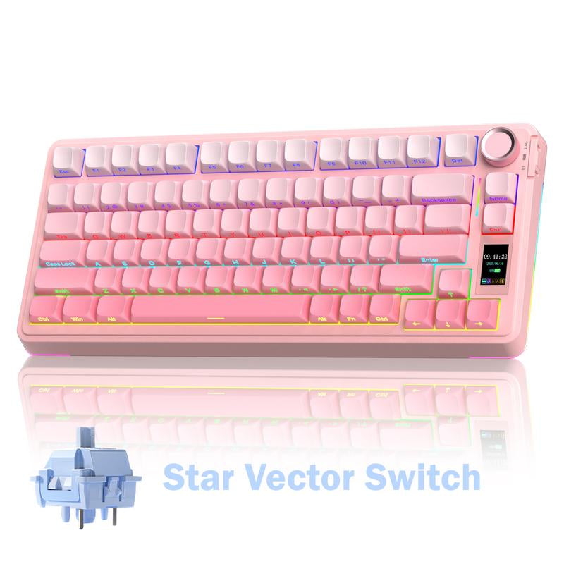 [New]Aula S75 Pro Wireless Mechanical Gaming Keyboard with Screen Knob RGB Rainbow Backlit Tri-Mode 2.4G USB-C Bluetooth5.0 Hot Swappable Gaming Keyboard for Gamers Gaming PC Accessories Gasket Custom Creamy Keyboard