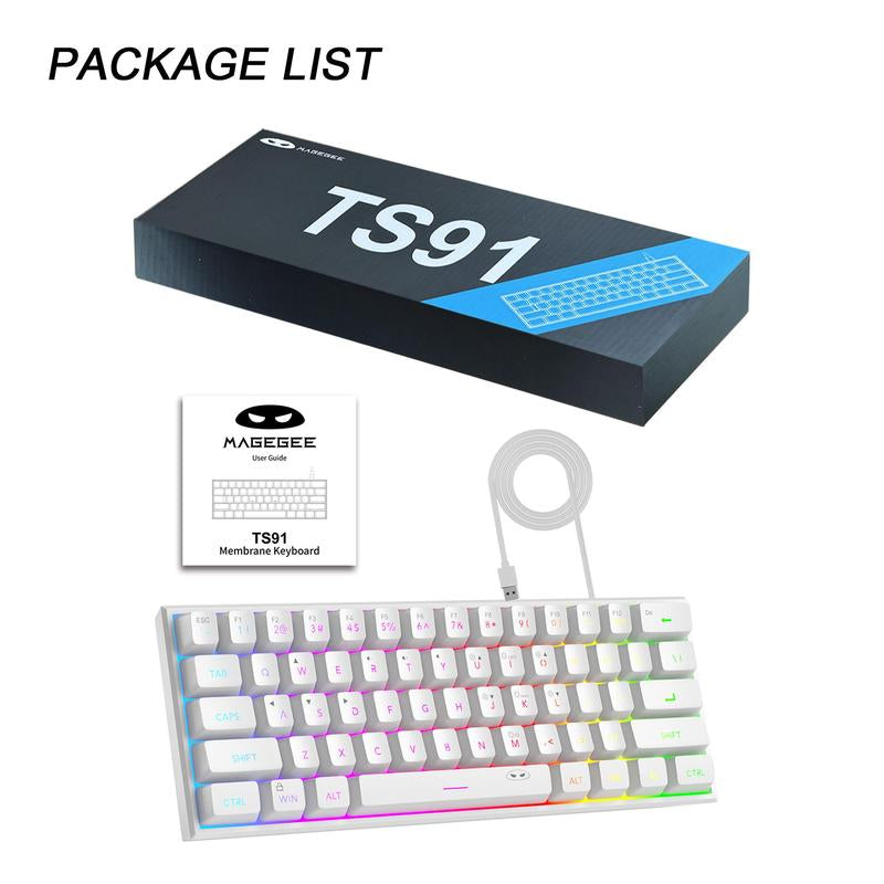 Magegee Mini 60% Gaming Keyboard, RGB Backlit 61 Key Ultra-Compact Keyboard, TS91 Ergonomic Waterproof Mechanical Feeling Office Computer Keyboard for PC, MAC, PS4, Xbox ONE Gamer