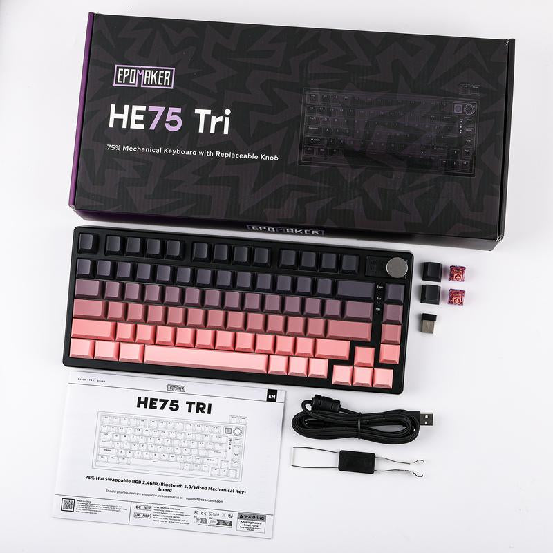 Epomaker HE75 75% Wireless Mechanical Keyboard - RGB Backlight, Metal Knob, Tri-Mode Connectivity for Gaming on Mac/Win