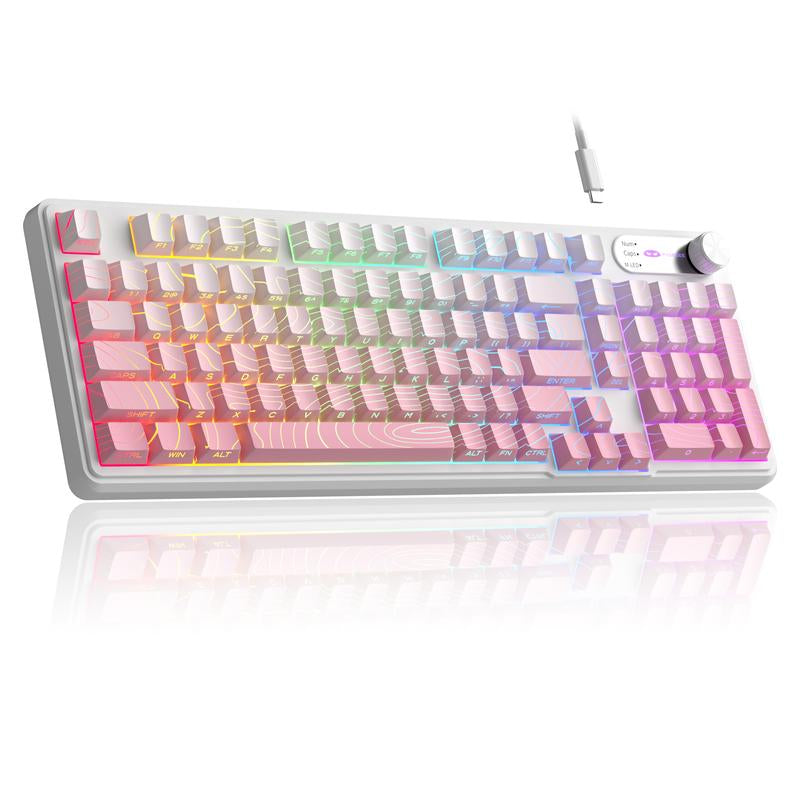 Magegee GK960 RGB Wired/Bluetooth/2.4G Keyboard - 98-Key Membrane with Customizable Lighting Effects, Adjustable Brightness & Speed