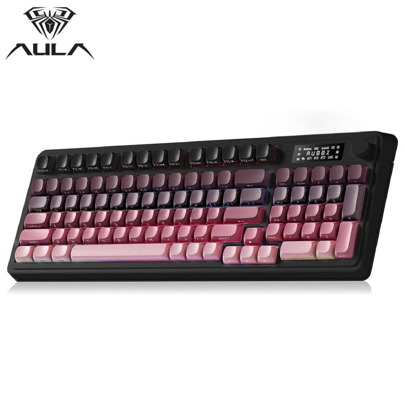 <NEW>AULA S99 Pro Keyboard, Tri-Mode Bluetooth/2.4Ghz/Usb-C Cute Creamy Gaming Keyboard with Number Pad RGB Backlit, Media Knob Custom Mechanical Feel Computer Keyboard for MAC Xbox PC Gamer S99 Keyboard Fixed Keycaps & Switches (Non-Replaceable)
