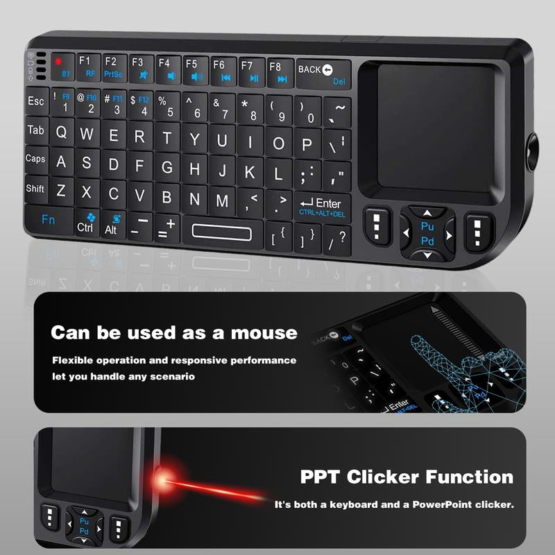 Universal Mini Wireless Keyboard with Touchpad - Rechargeable, Backlit, Ergonomic Design, Multi-Device Compatible, Perfect for Gaming and Office Use