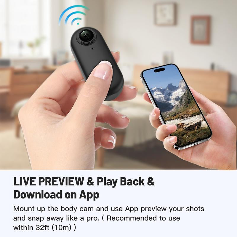 Mini Action Camera, Wearable Recording Camera, 64GB Memory Card Included, 1080P Full HD Video Quality, Waterproof Design, Perfect for Sports & Daily Use