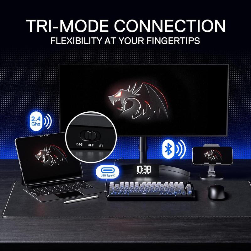 Redragon K673 GB Wireless RGB Gaming Keyboard - 75% Compact Mechanical with Hot-Swap, Dedicated Knob, and 5-Layer Noise Dampening