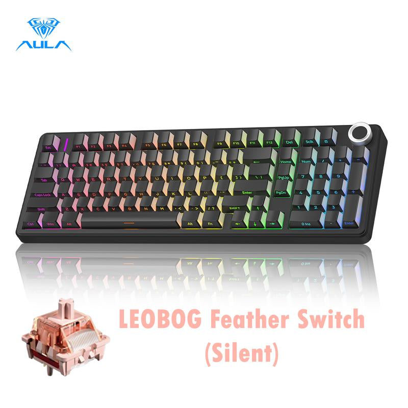 【Silent Keyboard】Aula F99 Pro Wireless Mechanical Keyboard-Silent Version,Bt5.0/2.4Ghz/Usb-C Hot Swappable Custom Keyboard,Gasket Structure,Pre-Lubed Linear Switches RGB Backlit Computer Gaming Keyboards,White Dealsforyoudays Tiktokshopfalldealsforyou