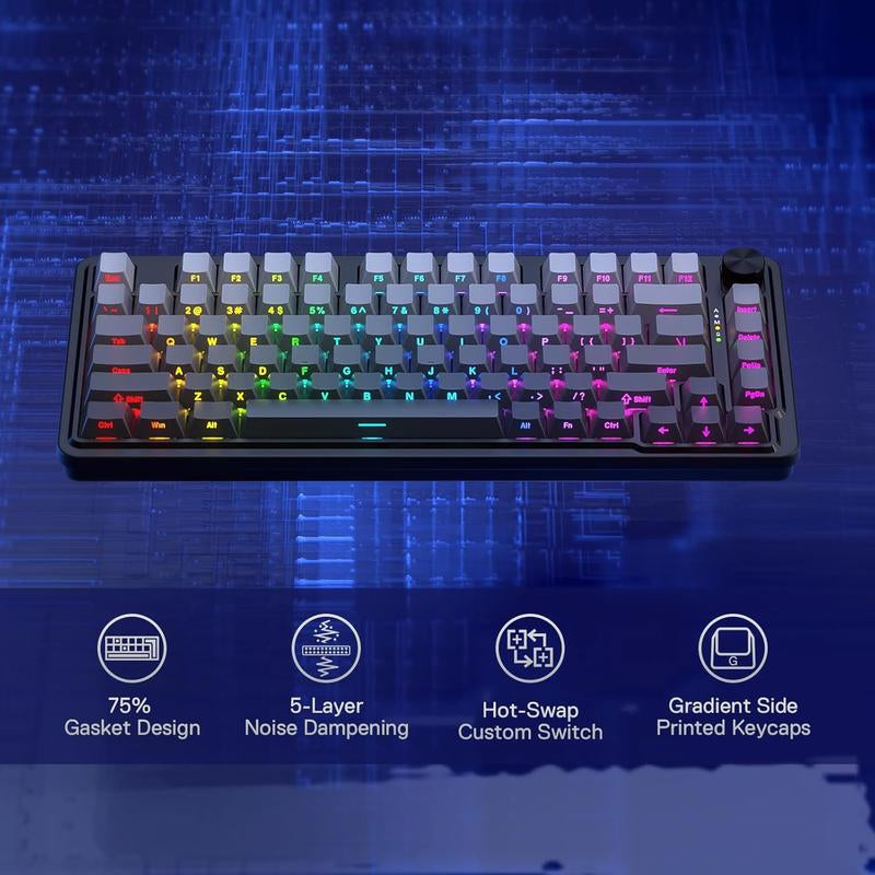 Redragon K673 GB Wireless RGB Gaming Keyboard - 75% Compact Mechanical with Hot-Swap, Dedicated Knob, and 5-Layer Noise Dampening