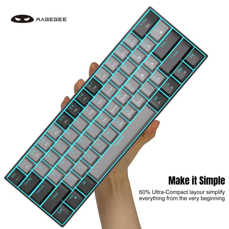 Magegee Star61 60% Mechanical Gaming Keyboard - 3-Mode Connectivity, RGB Backlit, Hot-Swappable Switches, Customizable Keycaps & Dual Sound Absorption