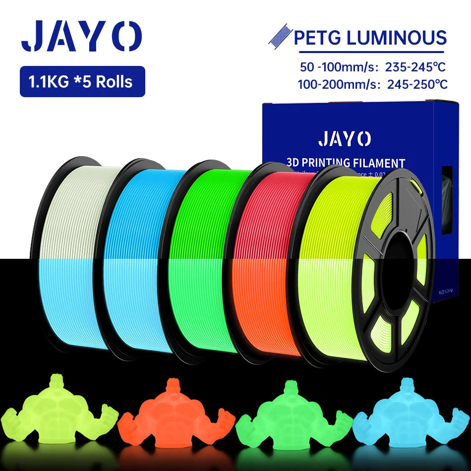 PLA /PETG Filament 1.75Mm 5 Rolls Golw in the Dark PLA 3D Filament for FDM 3D Printer Neatly Wound PETG 3D Printer Material