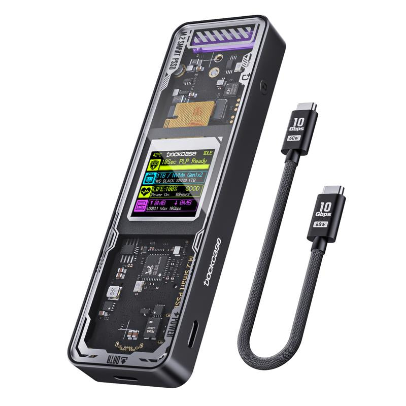 DOCKCASE Explorer Edition M.2 Nvme SSD Enclosure(Enclosure Only, SSD Not Included), USB C 3.2 Gen 2 (10 Gbps), Supports M-Key/B&M Key UASP, Fits Size 2230/2242/2260/2280 Ssds