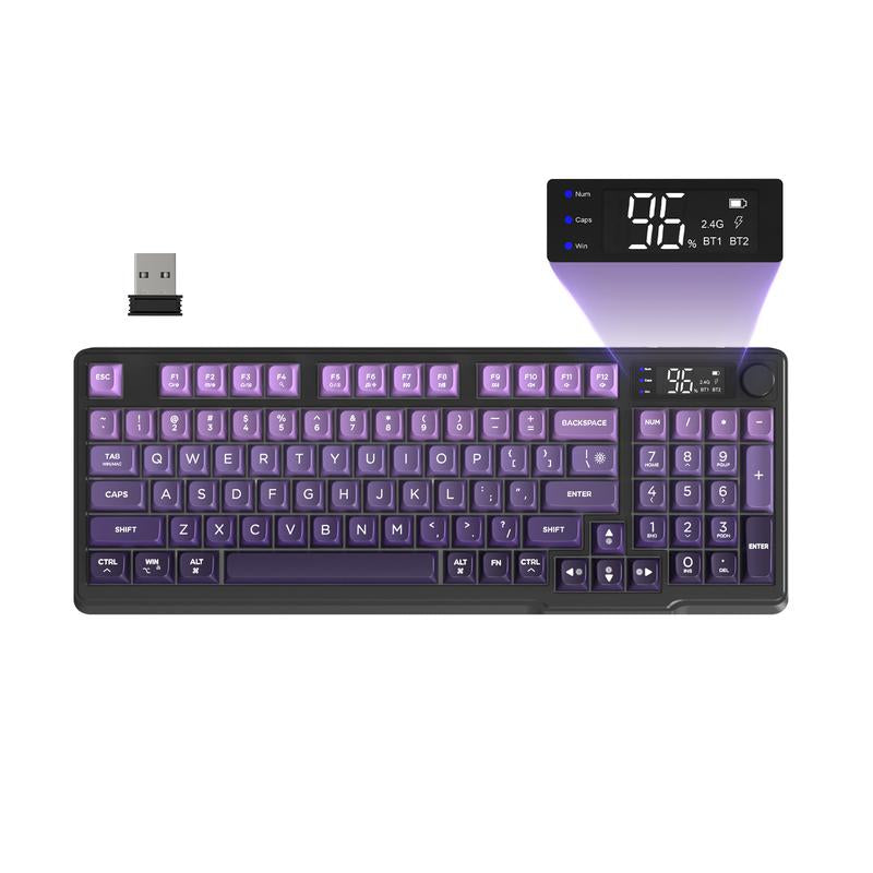 MAMBASNAKE×ZIYOU LANG M96 Wireless Keyboard Creamy Silent Membrane with Rainbow Backlight Media Knob LCD Screen Dual Mode-Bluetooth/2.4Ghz,Ball Shape PBT Keycap 94 Key ANSI Layout for Win Mac PC Gamer