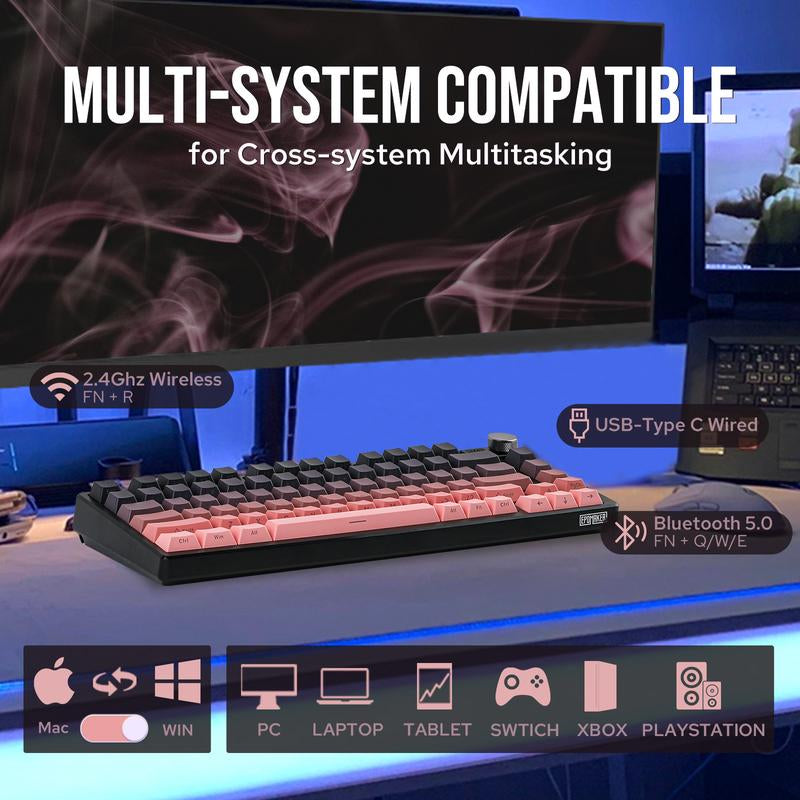 Epomaker HE75 75% Wireless Mechanical Keyboard - RGB Backlight, Metal Knob, Tri-Mode Connectivity for Gaming on Mac/Win