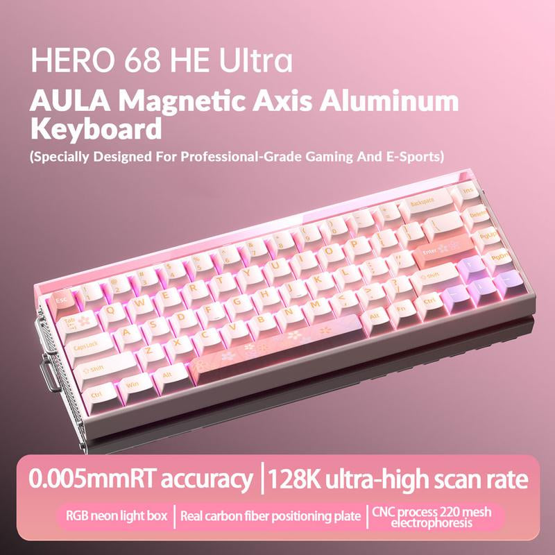 [New]Aula Hero 68 Wired Magnetic Switch Gaming Keyboard, 65% Layout,Rt 0.01, Extreme Response, RGB Backlit,Wired Connection, Web Driver, 8K Returns,E-Sport Gaming Accessories PC Accessories Tiktokshopfalldealsforyou