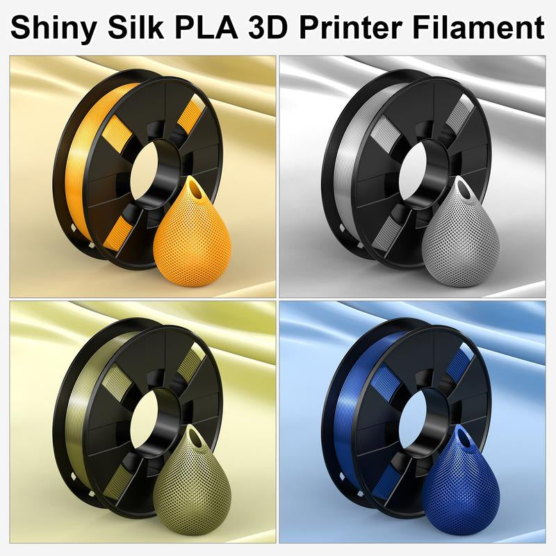 Silk Shiny 3D Printer Filament Bundle, PLA Filament 1.75 Mm for 3D Printers, Dimensional Accuracy +/- 0.02 Mm, 200G X 4 Spools Set, 3Dprinter ,Fathersdaygift