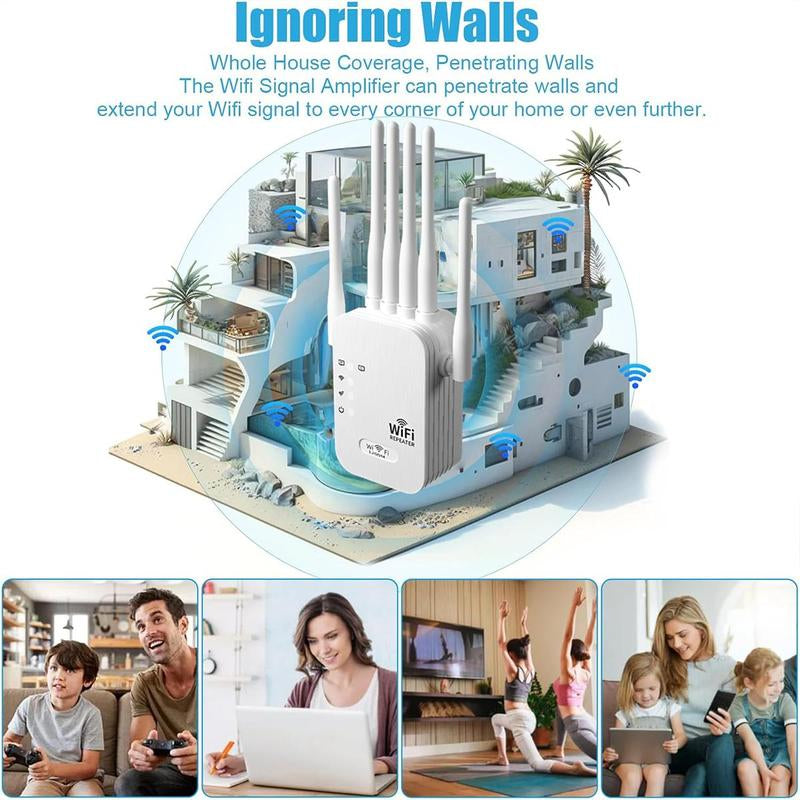 Ultimate Wifi Extender 2026 - 1200Mbps Dual Band Booster with 6 Antennas, 12,000 Sq.Ft Coverage, Supports 100 Devices, Repeater & Ethernet Port